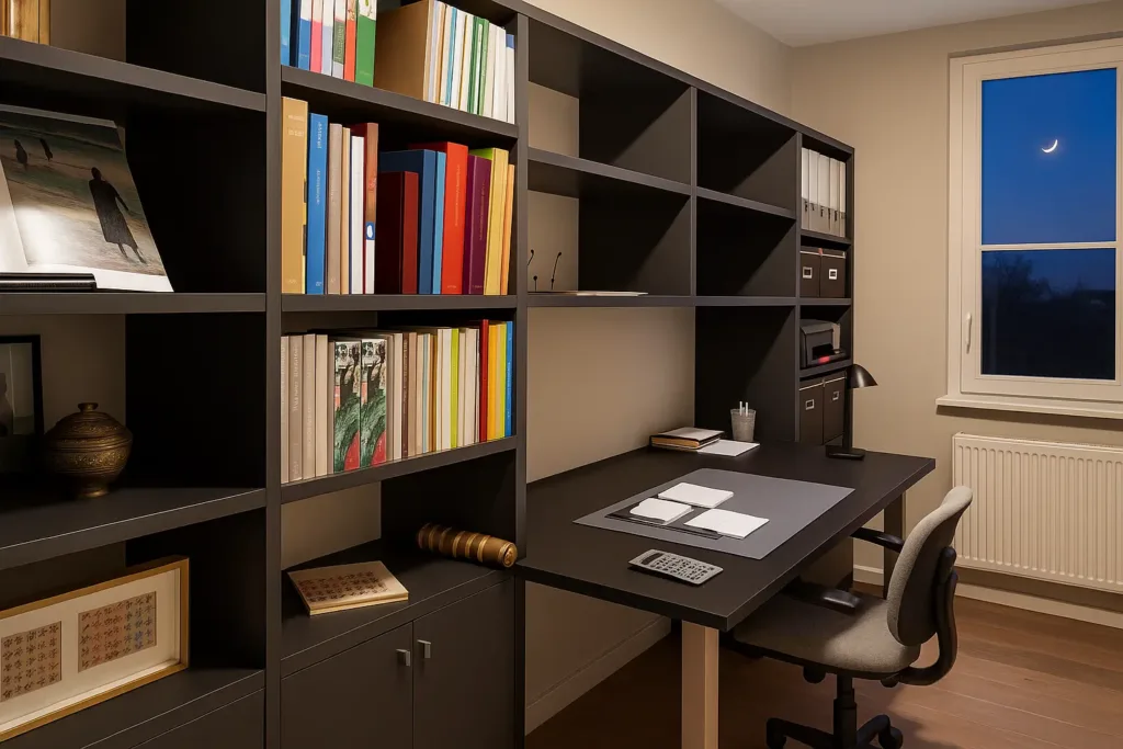 thuiswerkplek met bureau en boekenkast ombouw op maat